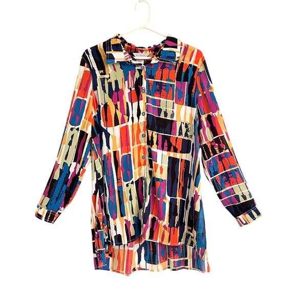 Multiples Abstract Geometric Button Front Tunic Sz M Colorful Artsy Flowy - Picture 1 of 6
